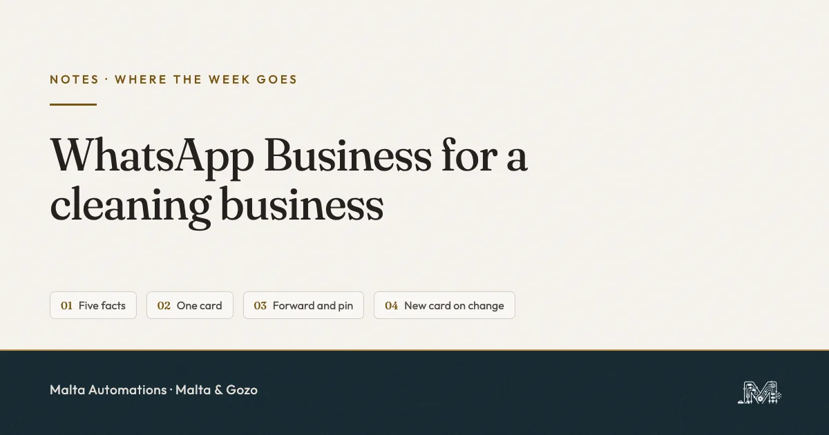 WhatsApp Business for a cleaning business in Malta: the Job Card. From Malta Automations.