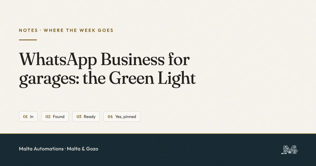WhatsApp Business for garages in Malta: the Green Light. From Malta Automations.