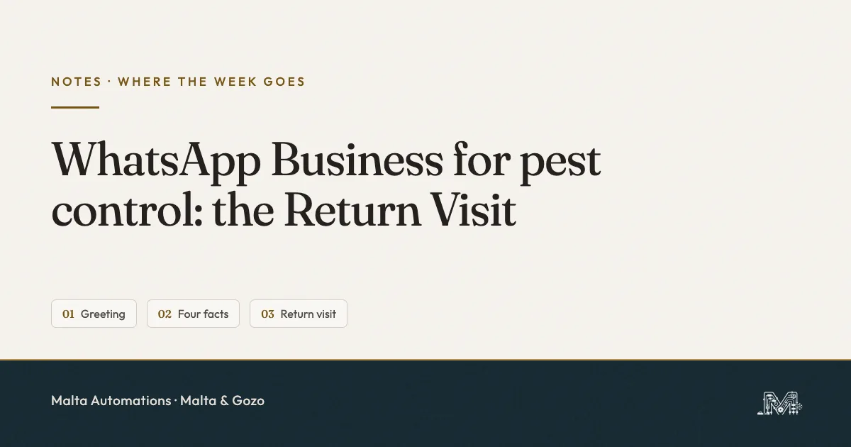WhatsApp Business for pest control in Malta: the Return Visit. From Malta Automations.
