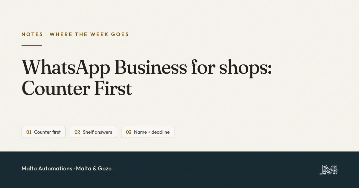 WhatsApp Business for shops in Malta: the Counter First rule. From Malta Automations.
