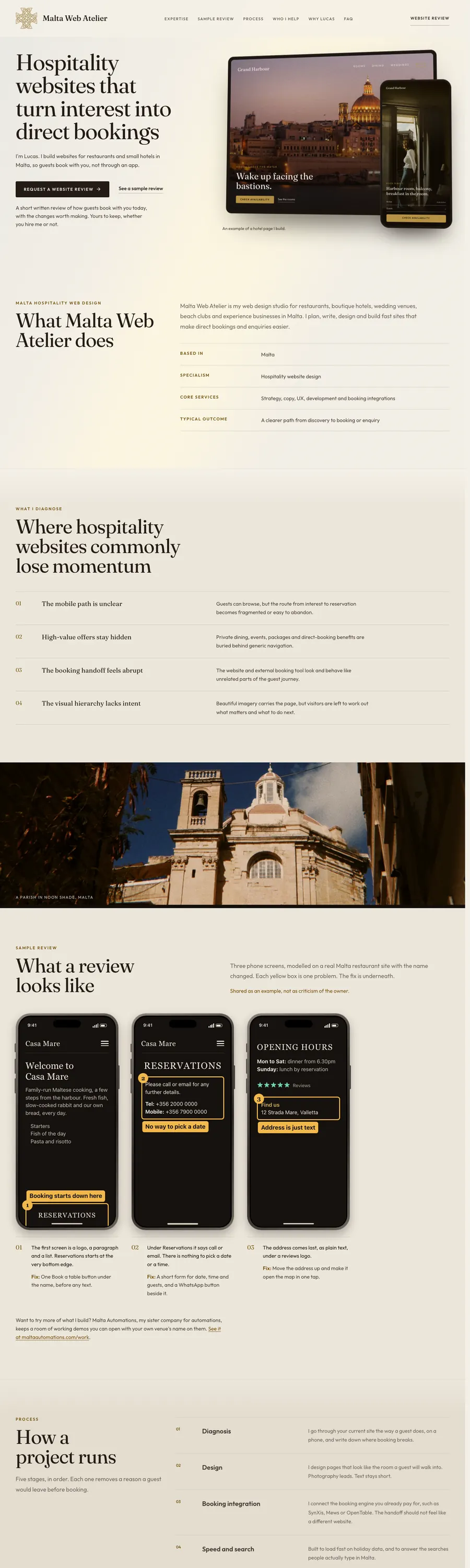Malta Web Atelier home page with a tablet and phone mockup