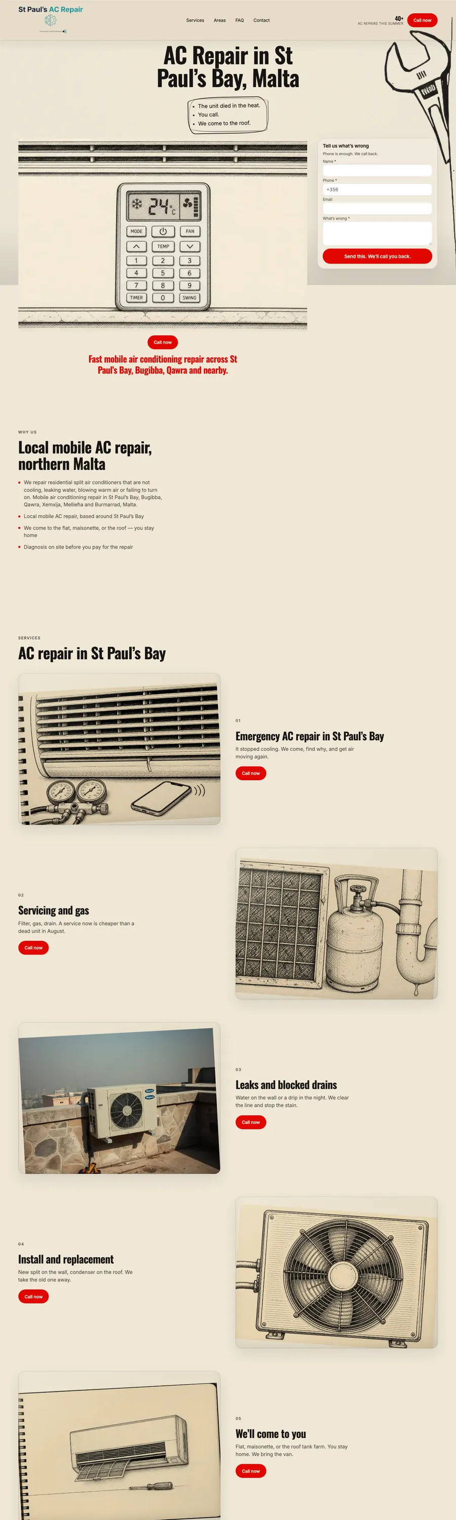 St Paul's AC Repair: air conditioner remote and a call form